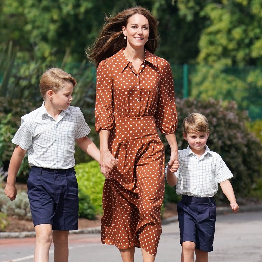 RIXO Izzy Polka-dot Pleated Shirt Dress In Copper Dot
As Seen on Kate Middleton